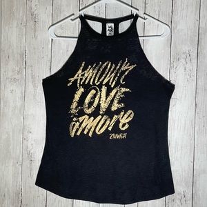 Zumba Amour Love Amore High Neck Tank - Bold Black Spicey Small